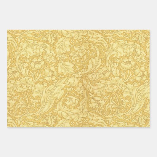 Blaugelbe Vintage Blumenmuster Geschenkpapier Set (Vorderseite 3)