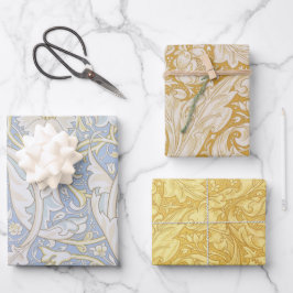 Blaugelbe Vintage Blumenmuster Geschenkpapier Set