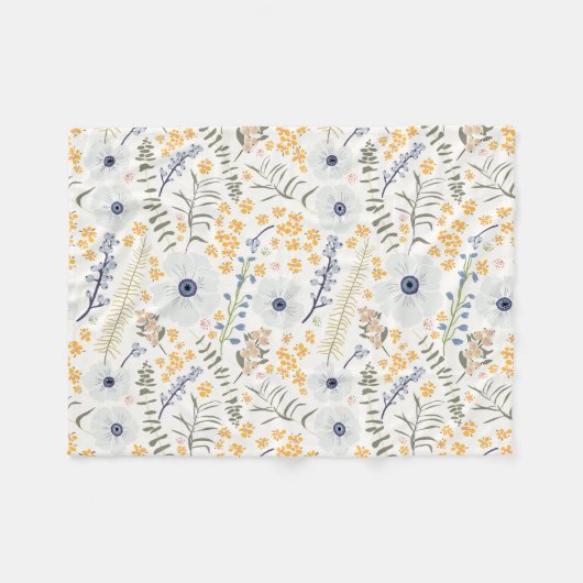 Blaugelbe weiße Blume Fleecedecke (Vorderseite (Horizontal))