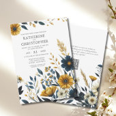 Blaugelbe Wildblume Eleganter QR-Code Hochzeit Einladung