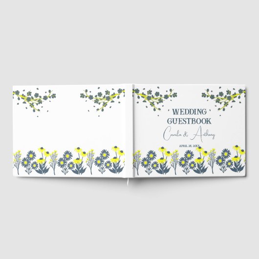 Blaugelbe Wildblume Floral Boho Hochzeit Gästebuch (Voll)