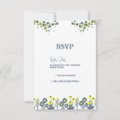 Blaugelbe Wildblume Floral Boho Hochzeit RSVP Karte (Vorderseite)