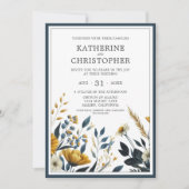 Blaugelbe Wildblumen Elegante Hochzeit Einladung (Vorderseite)