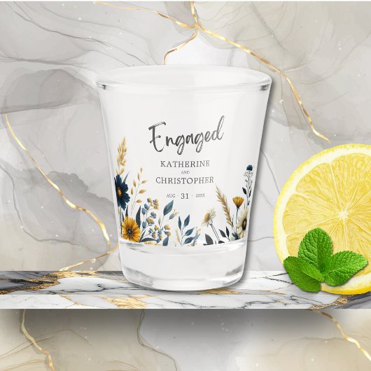 Blaugelbe Wildblumen - Kundenbindungspartei Schnapsglas