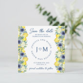 Blaugelbe Zitrone Save the Date Foto Einladung (Stehend Vorderseite)