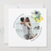 Blaugelbe Zitrone Save the Date Foto Einladung (Rückseite)