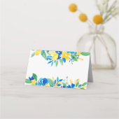 Blaugelbe Zitronen Blumenbezeichnung Brautparty Platzkarte (Rückseite)