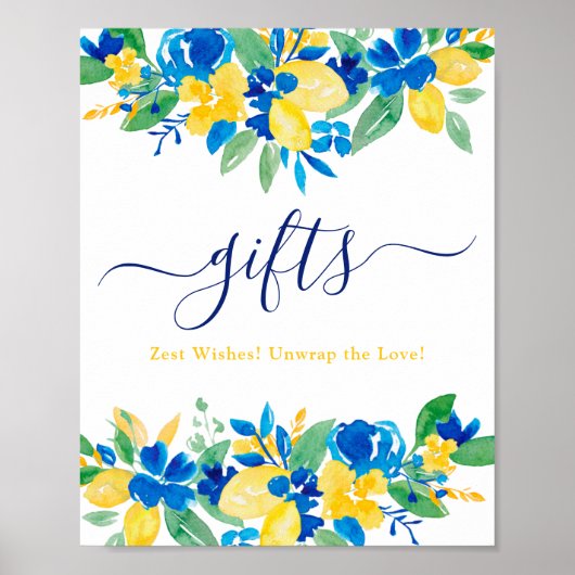 Blaugelbe Zitronen Blumengeschenke Brautparty Poster (Vorne)