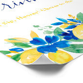 Blaugelbe Zitronen Blumengetränke Brautparty Poster (Ecke)