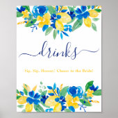 Blaugelbe Zitronen Blumengetränke Brautparty Poster (Vorne)