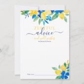 Blaugelbe Zitronen Blumenwasser-Farbe Brauttipp Einladung (Vorderseite)