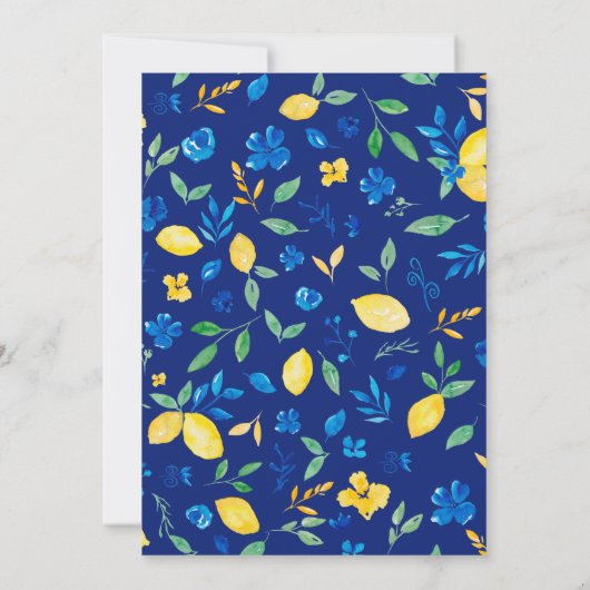 Blaugelbe Zitronen Blumenwasser-Farbe Brauttipp Einladung (Rückseite)