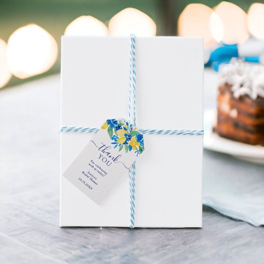 Blaugelbe Zitronen Brautparty Geschenkanhänger