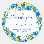 Blaugelbe Zitronen Brautparty Runder Aufkleber (Vorderseite)