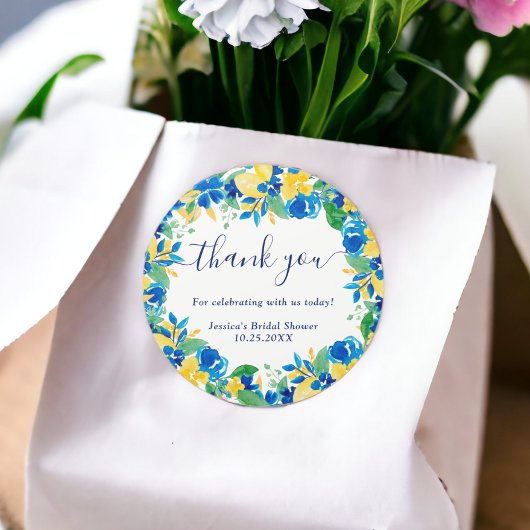 Blaugelbe Zitronen Brautparty Runder Aufkleber