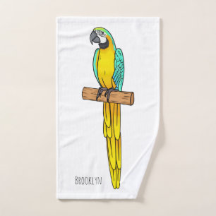 Blaugelber Ara-Vogel Cartoon-Illustration Badhandtuch Set
