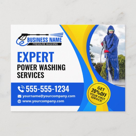 Blaugelber Druck - Reinigungsservice im Haus Postkarte (Vorderseite)