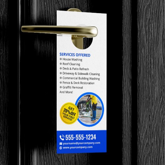 Blaugelber Druck - Reinigungsservice im Haus Türanhänger