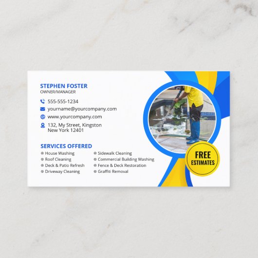 Blaugelber Druck - Reinigungsservice im Haus Visitenkarte (Rückseite)