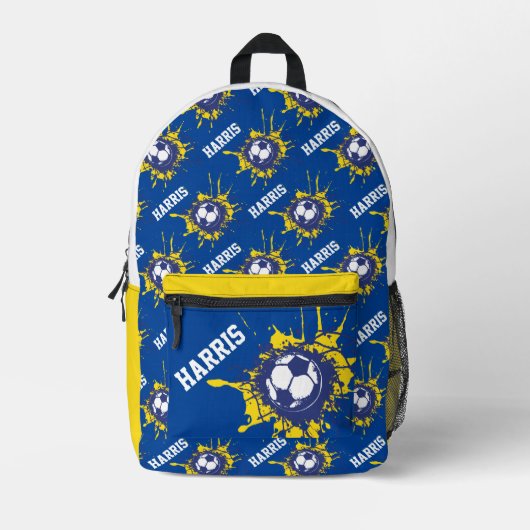 Blaugelber Fußballfußball platscher Brauch Bedruckter Rucksack (Vorderseite)