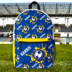 Blaugelber Fußballfußball platscher Brauch Bedruckter Rucksack
