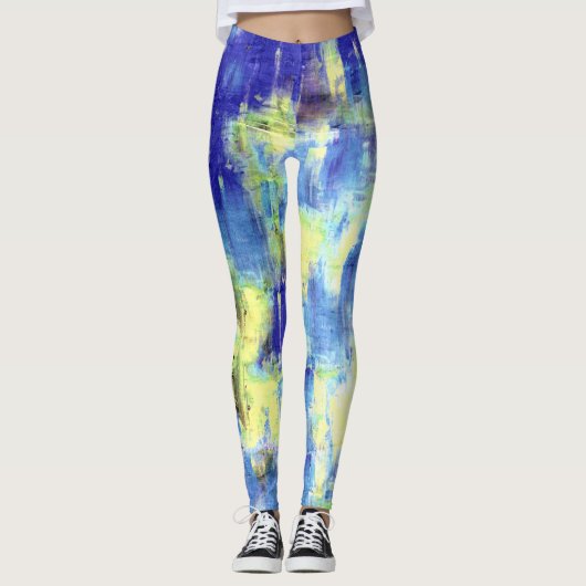 Blaugelber Paint-Spritzer Leggings (Vorderseite)