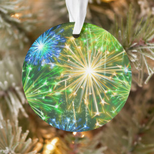 Blaugelbes Feuerwerk Ornament