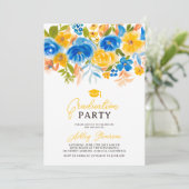 Blaugelbes Foto Abschluss Einladung (Stehend Vorderseite)