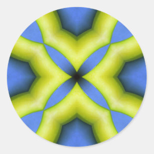 Blaugelbes Kaleidoskop-Design Runder Aufkleber
