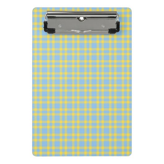 Blaugelbes Karomuster Mini Klemmbrett (Vorderseite)