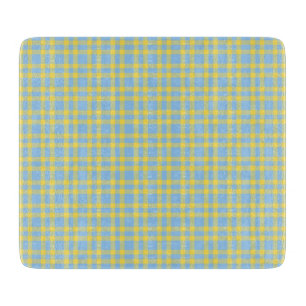 Blaugelbes Karomuster Schneidebrett