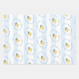 Blaugelbes Lemon-Wrapping Paper Set 3 Geschenkpapier Set