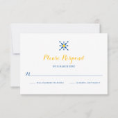 Blaugelbes Mittelmeer-Tile-Icon Hochzeit RSVP Karte (Vorderseite)