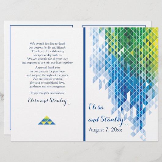 Blaugeometrische Dreiecke Modernes Hochzeitsprogra (Vorne/Hinten)