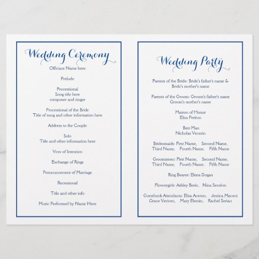 Blaugeometrische Dreiecke Modernes Hochzeitsprogra (Rückseite)