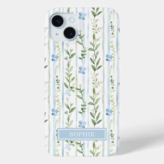 Blaugestreifte Blumen Personalisiert Case-Mate iPhone Hülle (Rückseite)