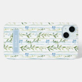 Blaugestreifte Blumen Personalisiert Case-Mate iPhone Hülle (Rückseite (Horizontal))