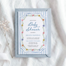 Blaugestreifte Florale Babyparty-Einladung
