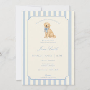 Blaugestreifte Golden Retriever Baby Shower Einladung