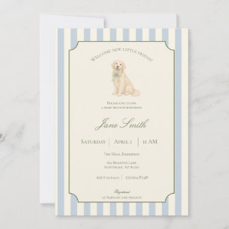 Blaugestreifte Golden Retriever Babyparty Einladung