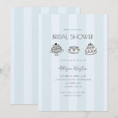 Blaugestreifte Vintage-Torte-Brautabschiedseinladu Einladung (Vorne/Hinten)