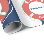 Blaugestreifter Individuelle Name Geburtstag Geschenkpapier (Rolleneckpunkt)