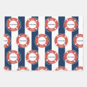 Blaugestreifter Individuelle Name Geburtstag Geschenkpapier Set (Vorderseite)