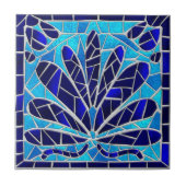 Blauglas gebrochen Mosaik Floral Fliese (Vorderseite)