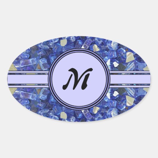 Blauglas-Kristalle-Monogramm-Sparkus Ovaler Aufkleber (Vorderseite)