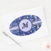 Blauglas-Kristalle-Monogramm-Sparkus Ovaler Aufkleber (Umschlag)