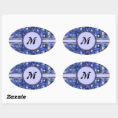 Blauglas-Kristalle-Monogramm-Sparkus Ovaler Aufkleber (Blatt)