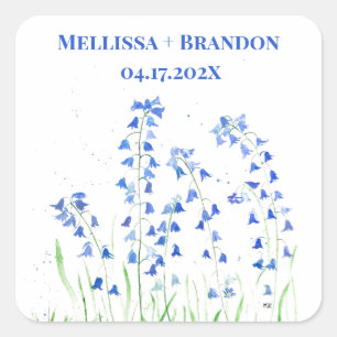 Blauglöckchen Blaue Blumen Sommer Watercolor botan Quadratischer Aufkleber