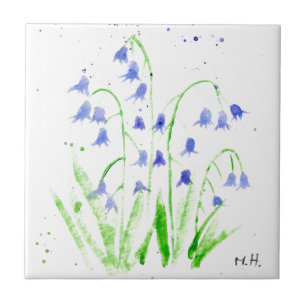 Blauglocken Aquarell Blumen blau schöne elegante c Fliese