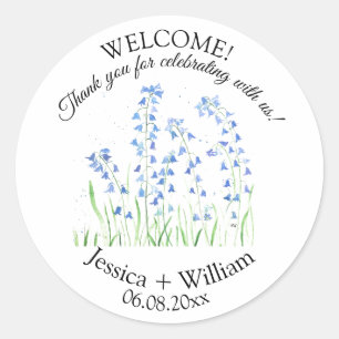 Blauglocken Blaue Aquarell Blumen Moderne Hochzeit Runder Aufkleber